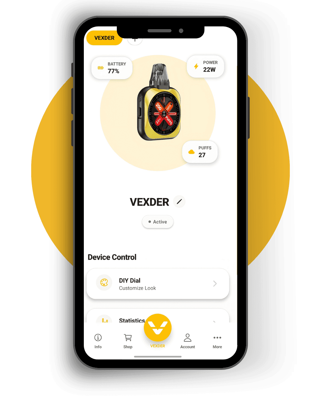 VEXDER Companion App home screen